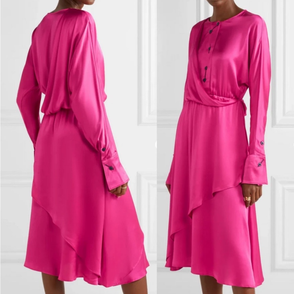 PALMER HARDING Vibrant Fuchsia Satin Long Sleeve Dress